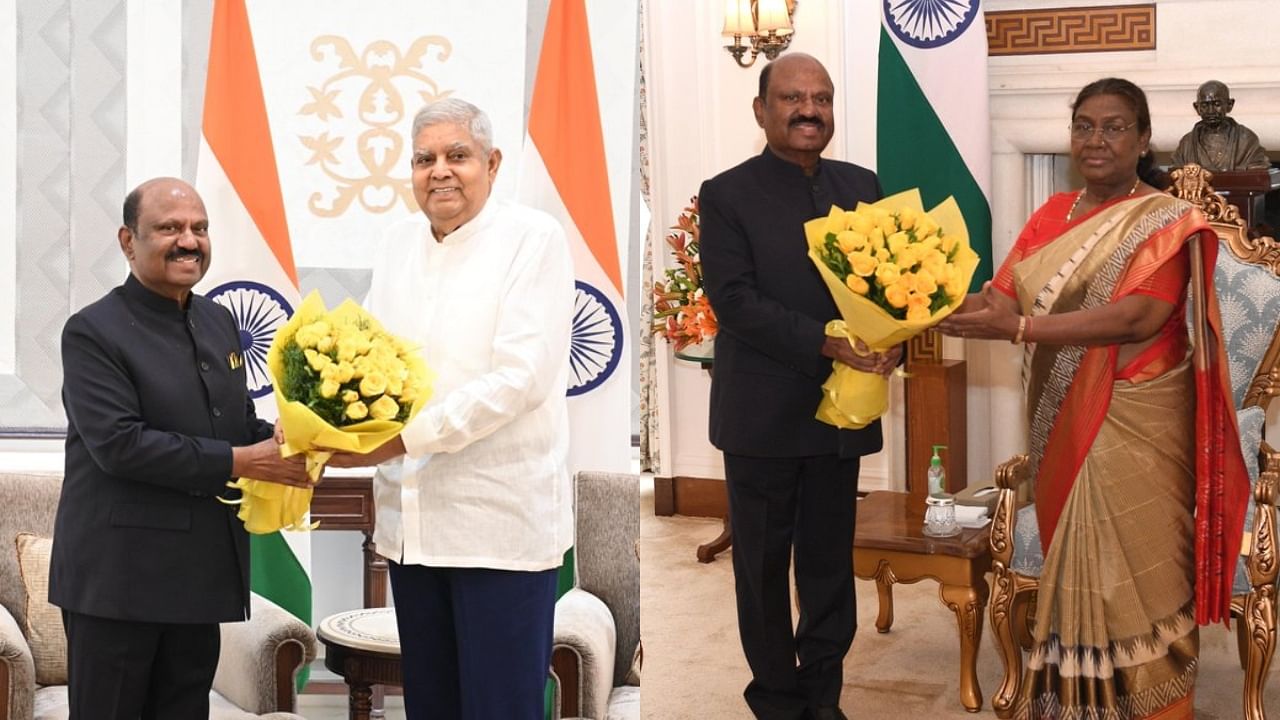 <div class="paragraphs"><p>West Bengal Governor C V Ananda Bose,&nbsp;Vice President Jagdeep Dhankhar and President Droupadi Murmu.</p></div>